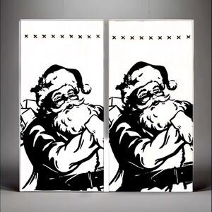 Hallmark ‘Tis the Season Santa Christmas Tea Towel Set 18x26”Black+White 2pk NWT